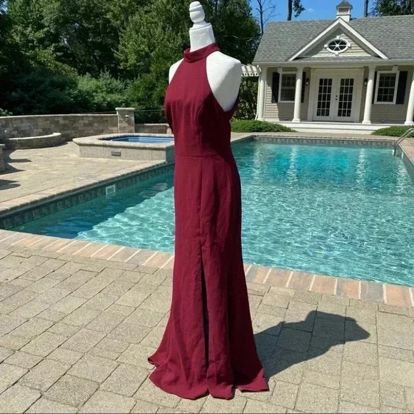 NWT Anthropologie BHLDN Montreal Formal Halter Maxi Dress Red - Picture 5 of 10